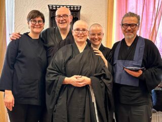 The new Viennese children of the Buddha, from left to right: Sven has taken the lay vows and is now called Kodo. Susanne is a new novice and is now called Koryu and Sabine, also a new novice and is now called Kogyo. You know me and on the left is our daughter Lea. #tokudo #jukai #precepts #ordination #ritual #sotoshu_official #novizinnen #sotozen #zen #spiritualjourney #buddha #dharma #sangha #zazen #zazenpractice #contemplation #priest